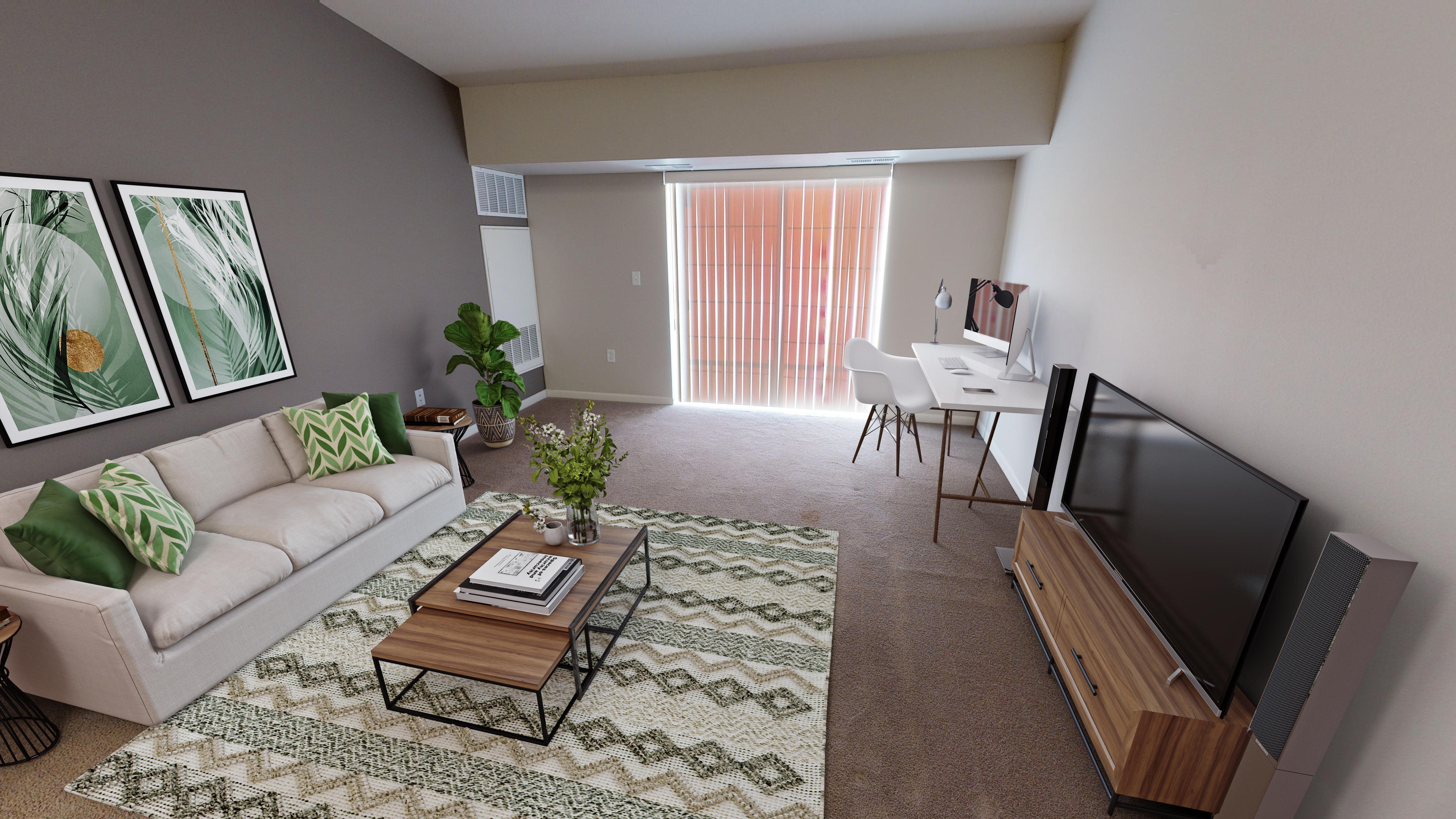 Monticello Crossings apartment interior with vaulted ceiling - Monticello, MN